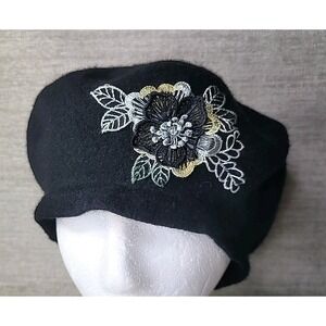 The Metropolitan Opera Black Beret With Floral Decal RARE Hat Stylish Retro RARE